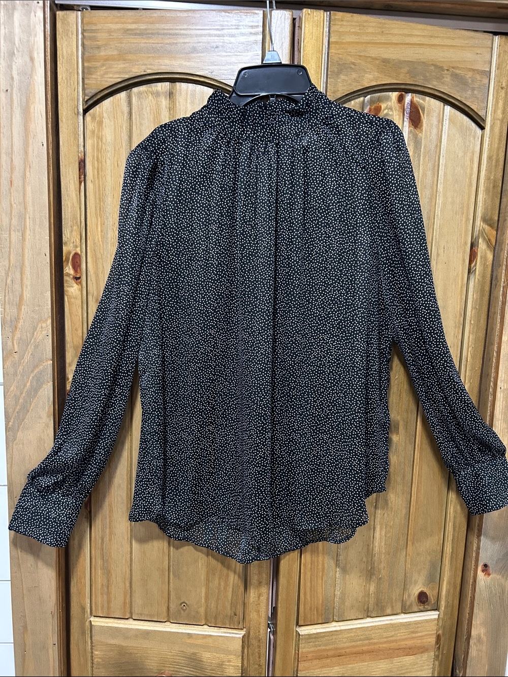 H&M Black Blouse with Tiny White Dot Print - Long Sleeve